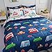 Wajade Cartoon Cars Comforter Set Bed in A Bag Twin Size Colorful Cars Bus Van Traffic Lights Bedding Set for Boys Kids (1 Comforter, 1 Flat Sheet, 1 Fitted Sheet, 2 Pillowcase and 2 Pillow Sham)
