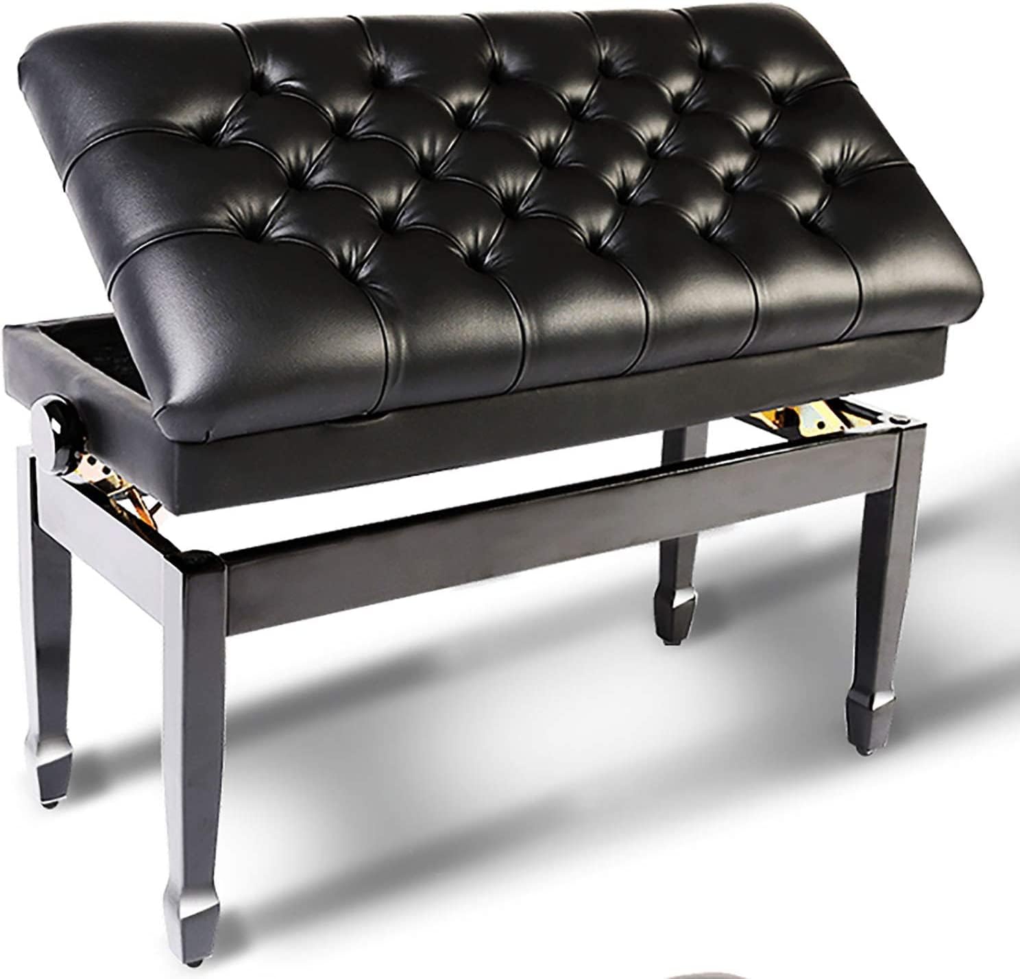 Klavierhocker, Bank, Frisiertisch, Doppelhocker, Keyboard mit Stauraum, höhenverstellbar: 50–60 cm (Null Schwarz)