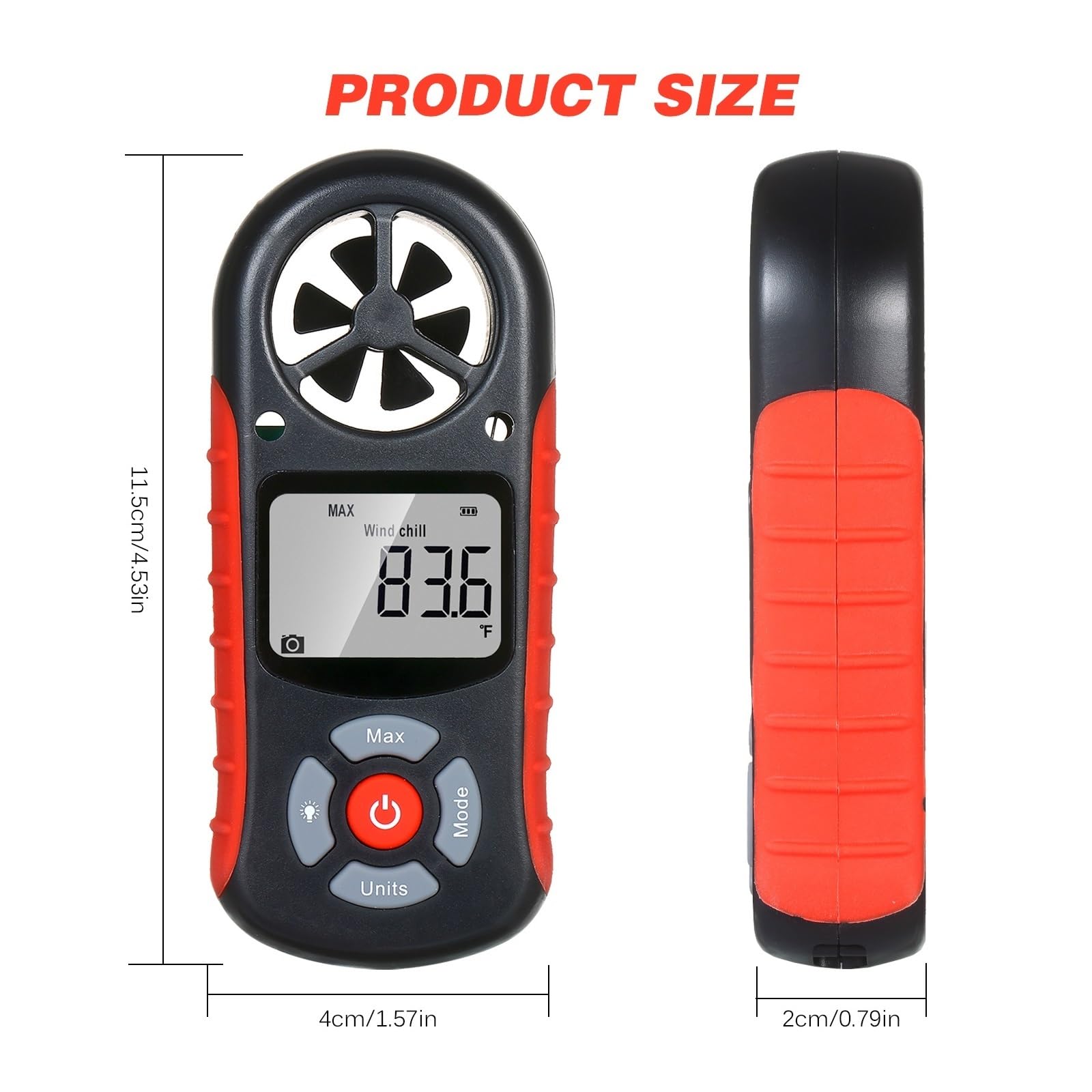 Este anemómetro digital 8 en 1 es un anemómetro portátil que mide la velocidad del viento, la temperatura y la sensación térmica. Cuenta con una pantalla LCD retroiluminada.