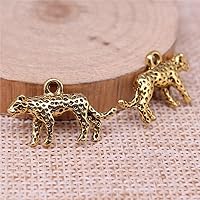 Vista 3 de 30 dijes de leopardo de aleación 3D de guepardo, dijes de animales de imitación de gato grande, accesorios para pulseras, collares, aretes, Dorado