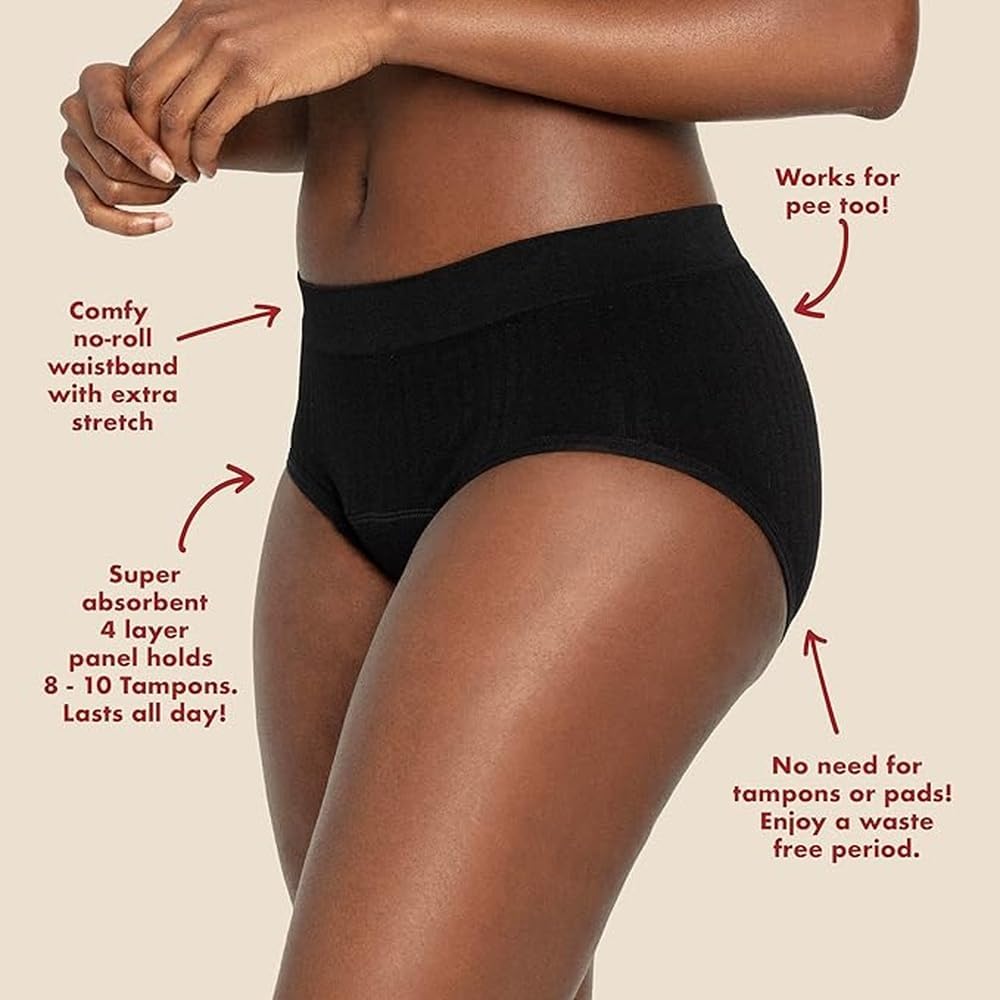 The Period Company Flow Stretch Teen Bikini Absorbent Period Underwear for Teens Heavy Flow, Leak Resistant & Reusable, Black