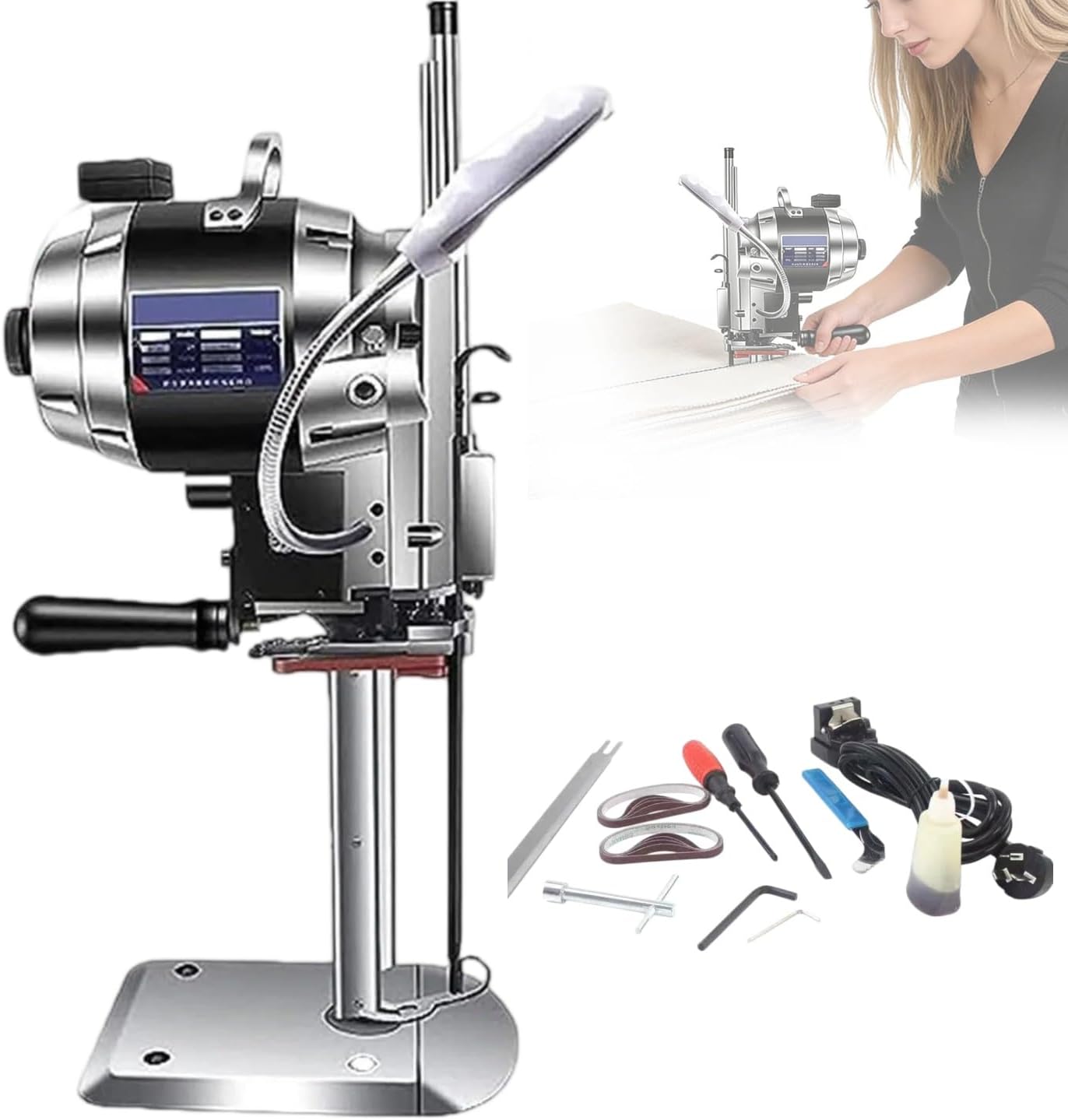 Electric Fabric Cutter,Industrial Vertical Cloth Cutting Machine,High-Speed Straight Knife Fabric Cutting Machine,with Automatic Knife Sharpening,LED Light(12-in cutting thickness 260mm)