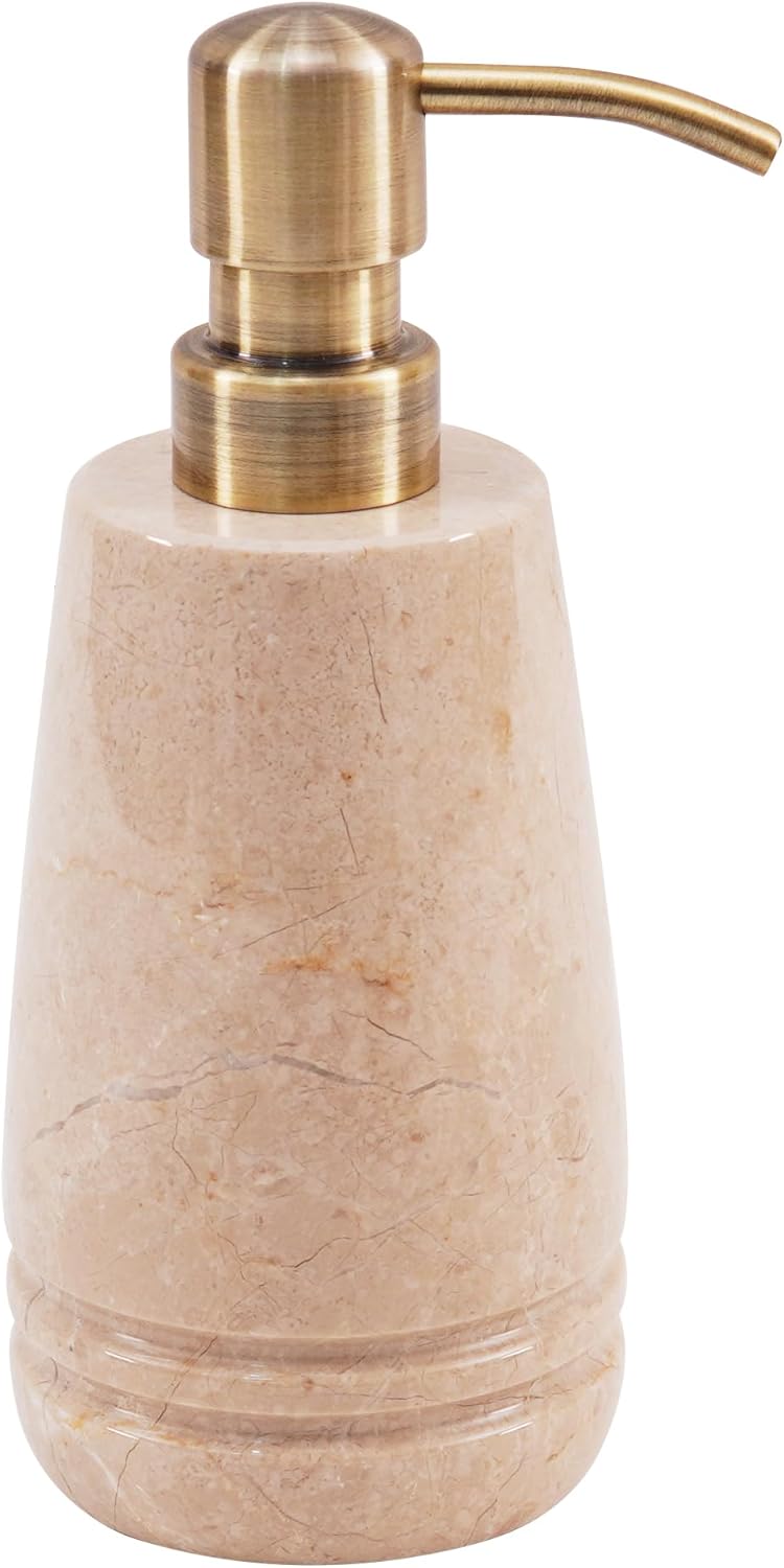 Marble Soap Dispenser 7.5 Inch Beige Dish Soap Dispenser for Kitchen Sink - Liquid Hand Soap, Lotion, Foaming Shampoo Dispenser for Bathroom Decor and Countertop Accessories