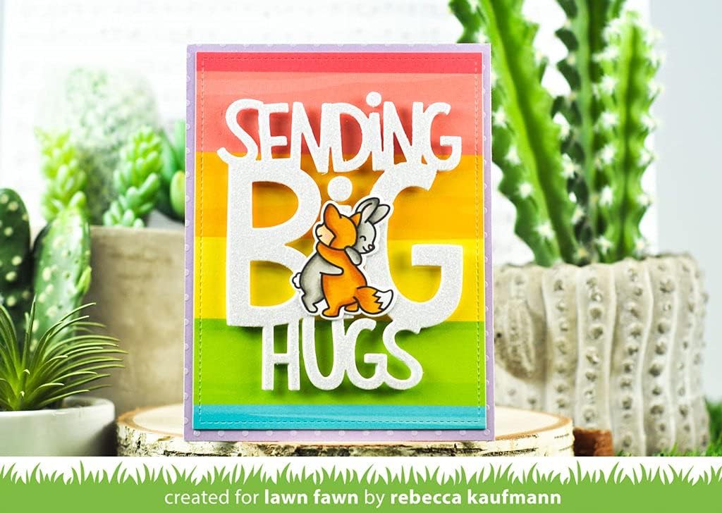 Lawn Fawn Happy Hugs 4"x6" Clear Stamp Set and Coordinating Dies (2 Item Bundle) LF2556 LF2557