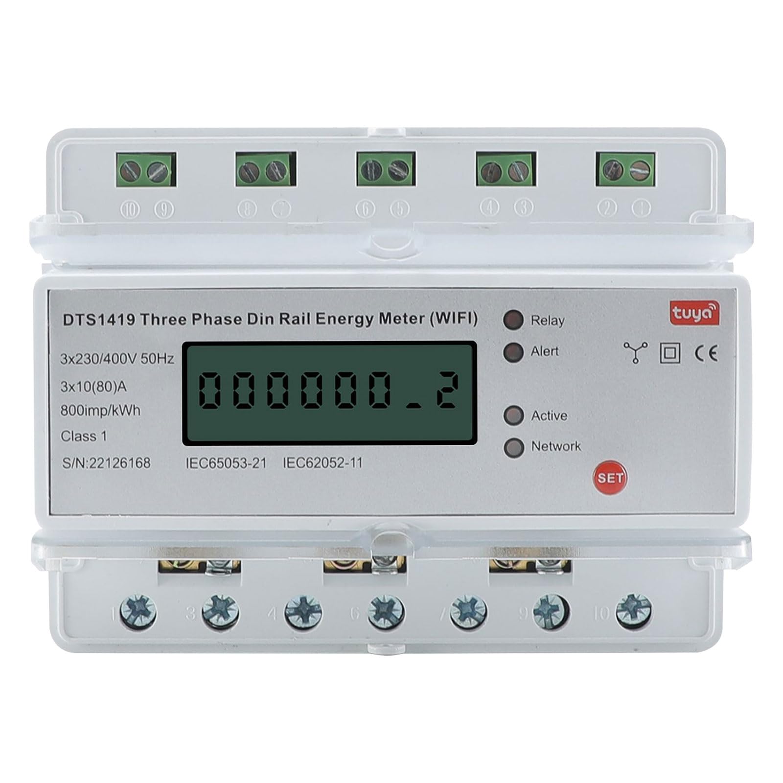 Contatore di energia per rotaie DIN a 3 fasi, Smart WiFi, contatore di corrente a tre fasi, DIN 3 x 220 V, 10 (80) A, telecomando Tuya App