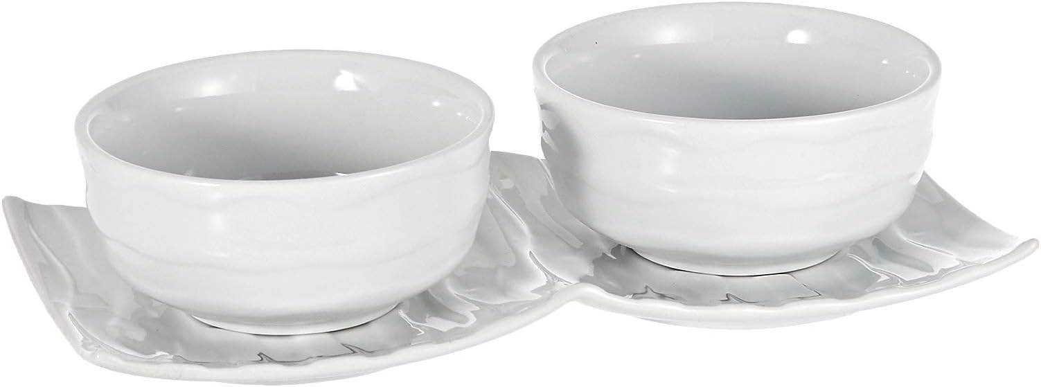 Harmony Ceramic Bowl with Tray Set of 3, White