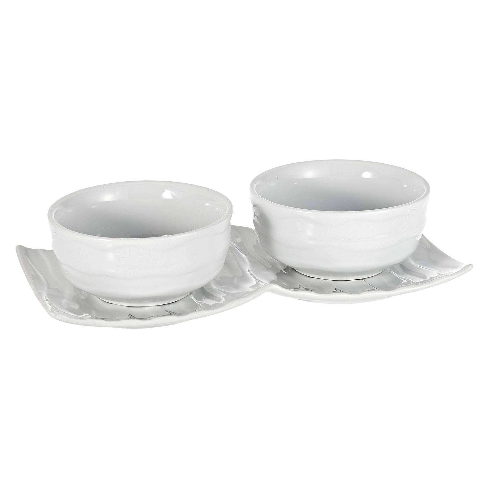 Harmony Ceramic Bowl with Tray Set of 3, White