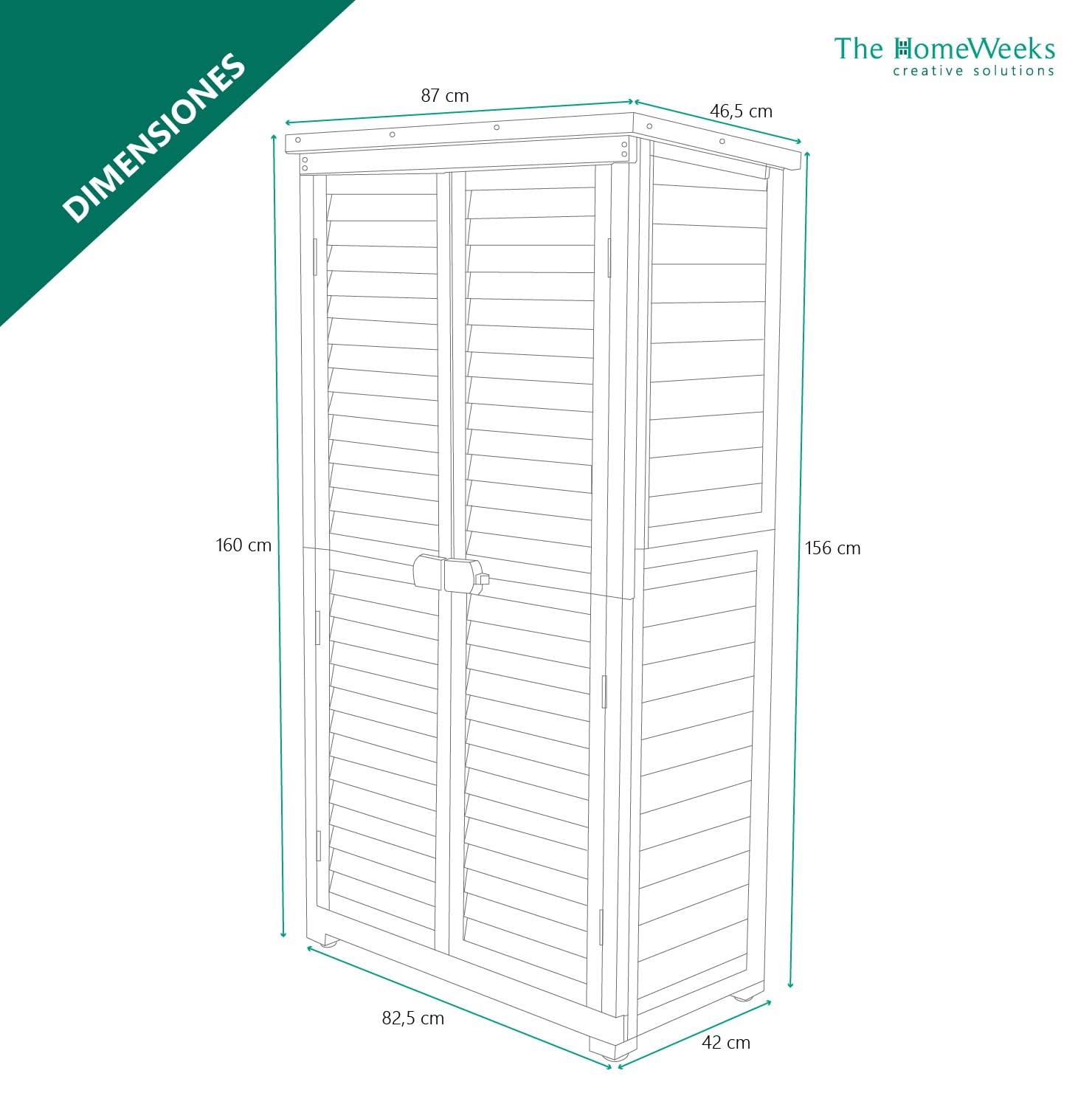 The Homeweeks Cobertizo Armario Jardín IRATI | Madera Tratada Maciza | 87 * 46 * 160cm. | Armario Multiusos | Impermeable | para Almacenamiento de Herramientas y Accesorios de Jardin | Doble Puerta.