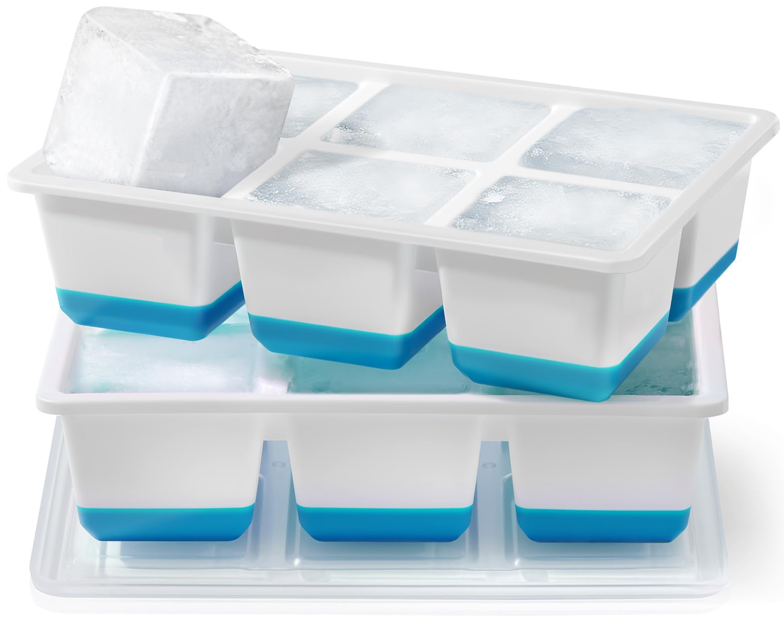 JRISBO Große Eiswürfelform mit Deckel, 6CM BPA Frei Silikon Eiswürfelformen 140ml XXL Grosse Eiswürfelbehälter, Eiswürfel Silikonform Ice Cube Tray für Whisky Cocktail (2 Pack)