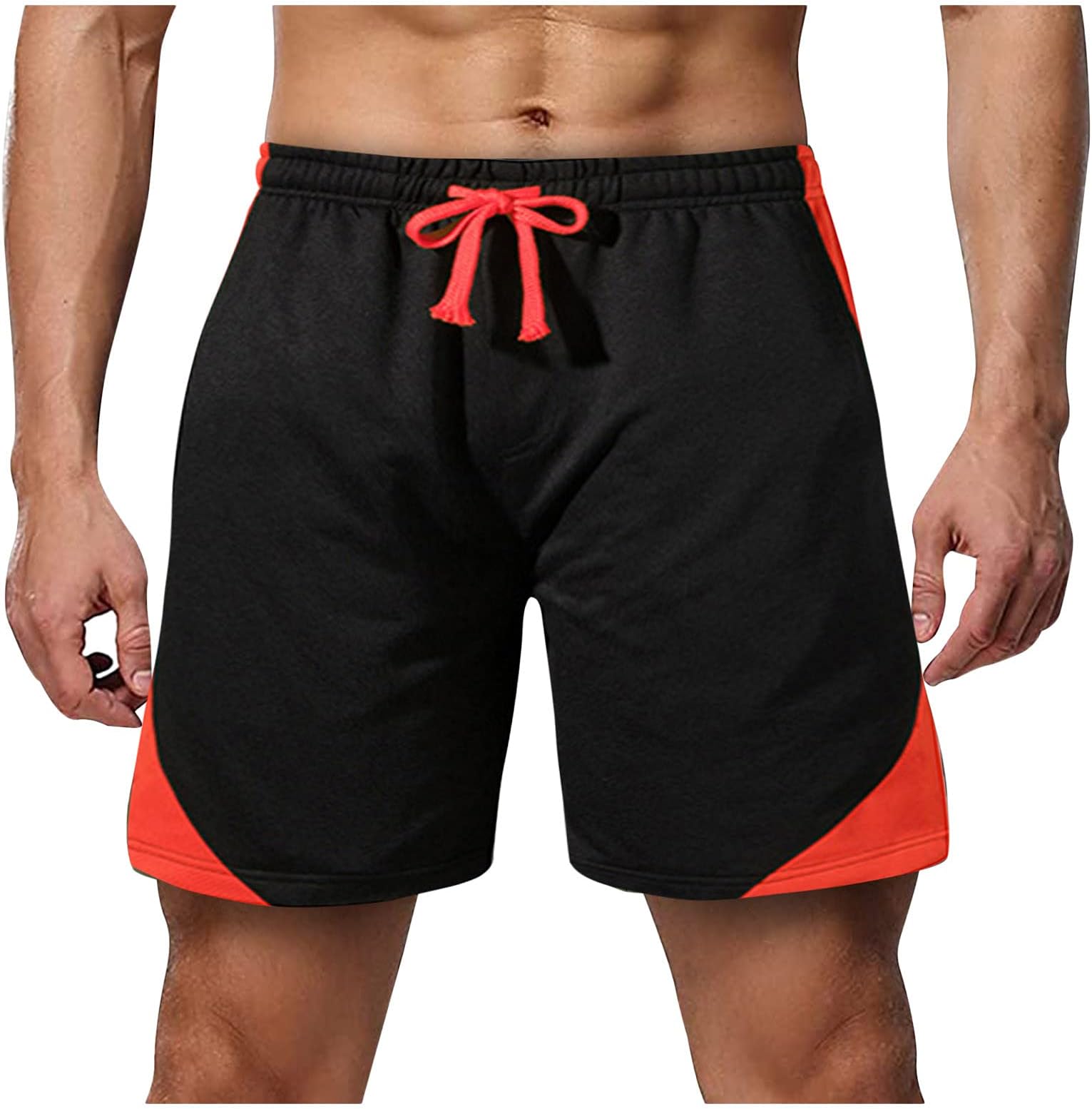 IQYU Fitness Shorts Men's Fashion Patchwork Regular Fit Sports Shorts with Drawstring Urban Running Shorts with Mesh Breathable Beach Shorts Leisure Shorts Stretch Board Shorts Training Trousers