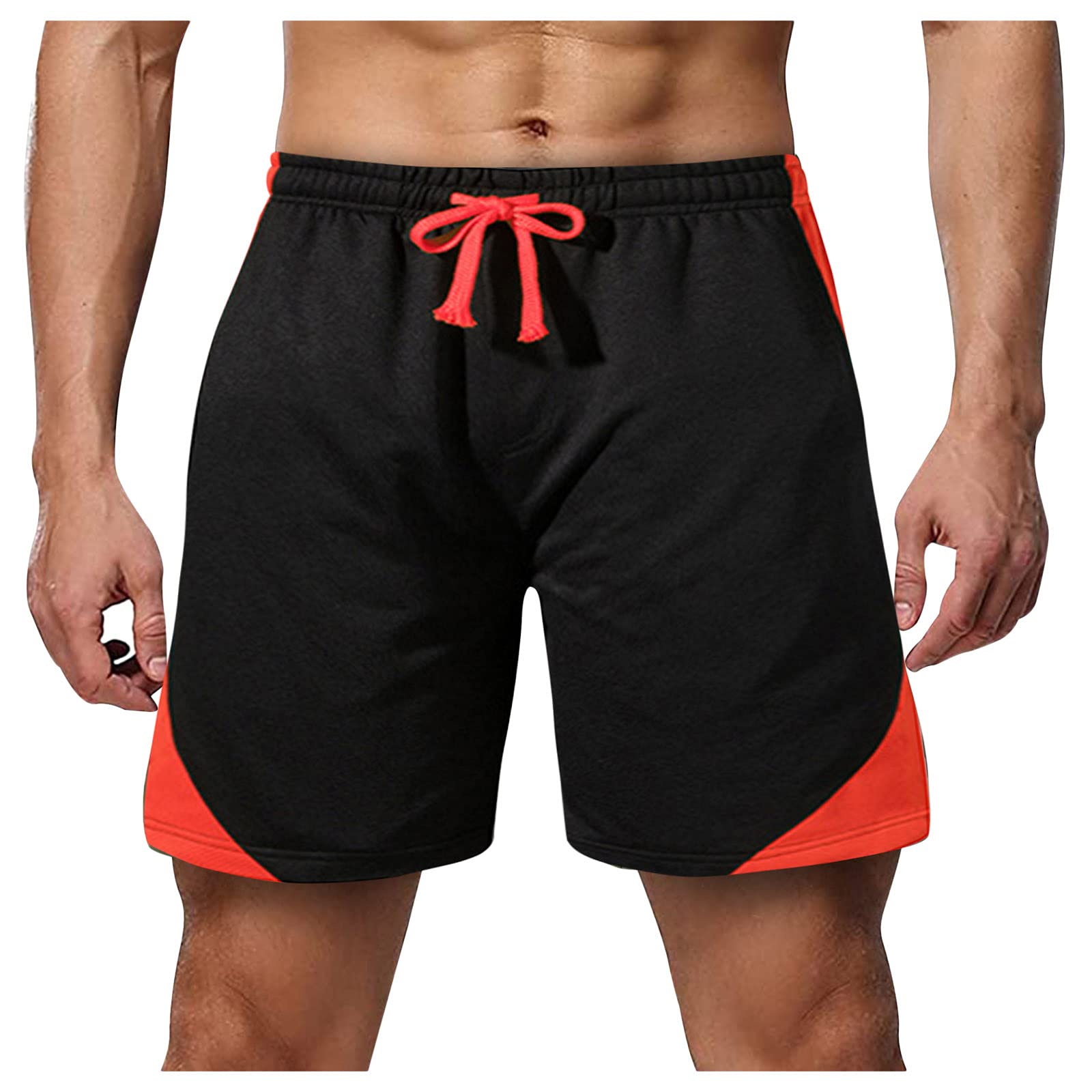 IQYU Fitness Shorts Men's Fashion Patchwork Regular Fit Sports Shorts with Drawstring Urban Running Shorts with Mesh Breathable Beach Shorts Leisure Shorts Stretch Board Shorts Training Trousers