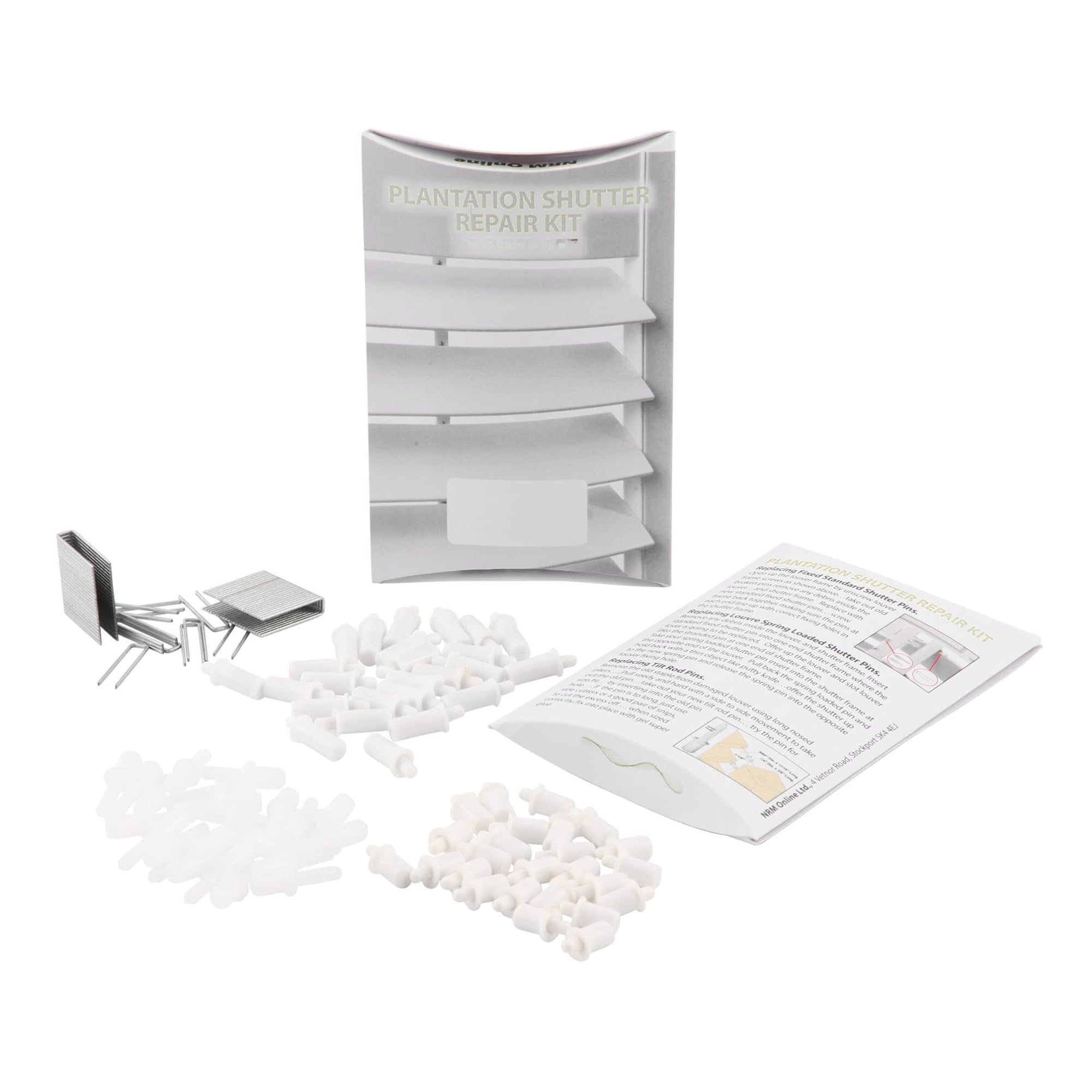Nrm Online White Plantation Shutter Repair Kit (80 Pieces) – Louver Repair Pins & Tilt Rod Staples – Spring Loaded & Standard Fixing Pins For Plantation Shutters