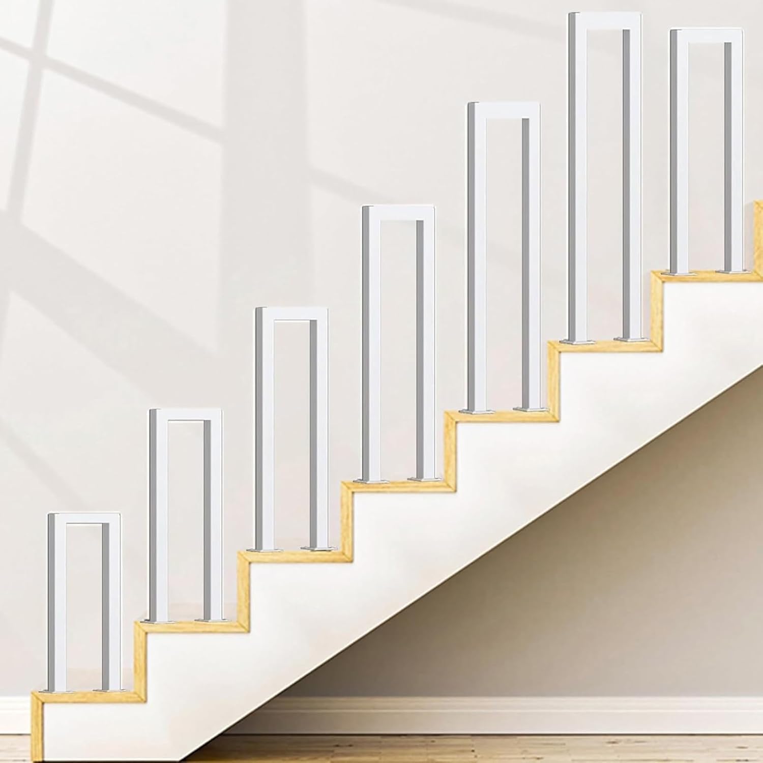 White U-Shaped Stairs Handrail, Indoor Stair Railing, Steps Handrails for Indoor Outdoor, Square Transitional Railing Handrails, for Porch, Loft, Corridor, Garden Fence Armrest(85CM/2.7FT)