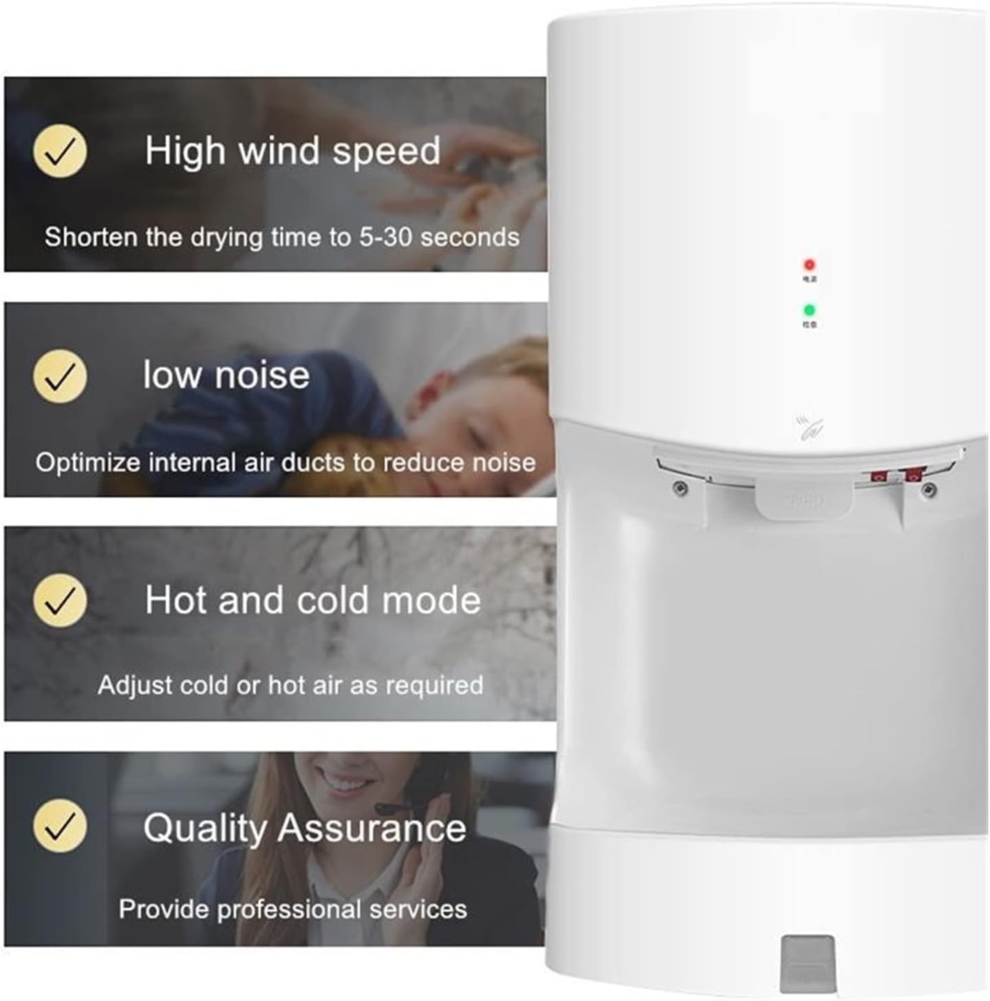 Asciugamani Elettrico, Asciuga Mani Elettrico, Asciuga Mani Automatico A Induzione Per Uso Domestico, Asciuga Rapidamente Le Mani In Modalità Caldo E Freddo Per Servizi Igienici, Edilizia Commerciale