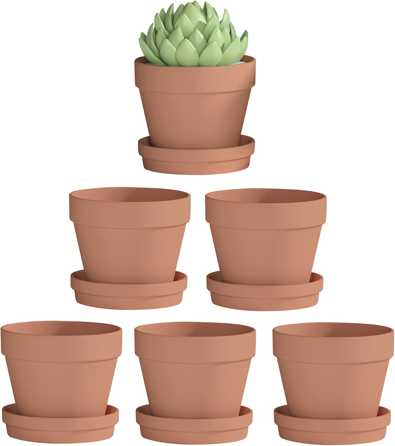 Fcacti 6 Pack Terra Cotta Pots with Saucer, 4.5 Inch Clay Planters for Indoor/Outdoor Plants, Drainage Hole, Succulent, Cactus, Flower Pots