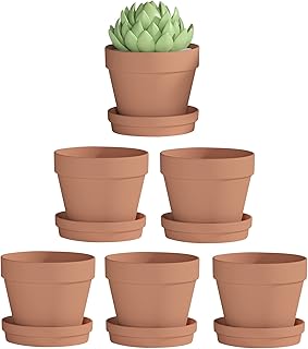 Fcacti 6 Pack 4.5 Inch Terra Cotta Pots with Saucer, Clay Pots with Drainage Hole, Clay Planters Pots for Indoor/Outdoor Plants, Succulent, Cactus Clay Flower Pots