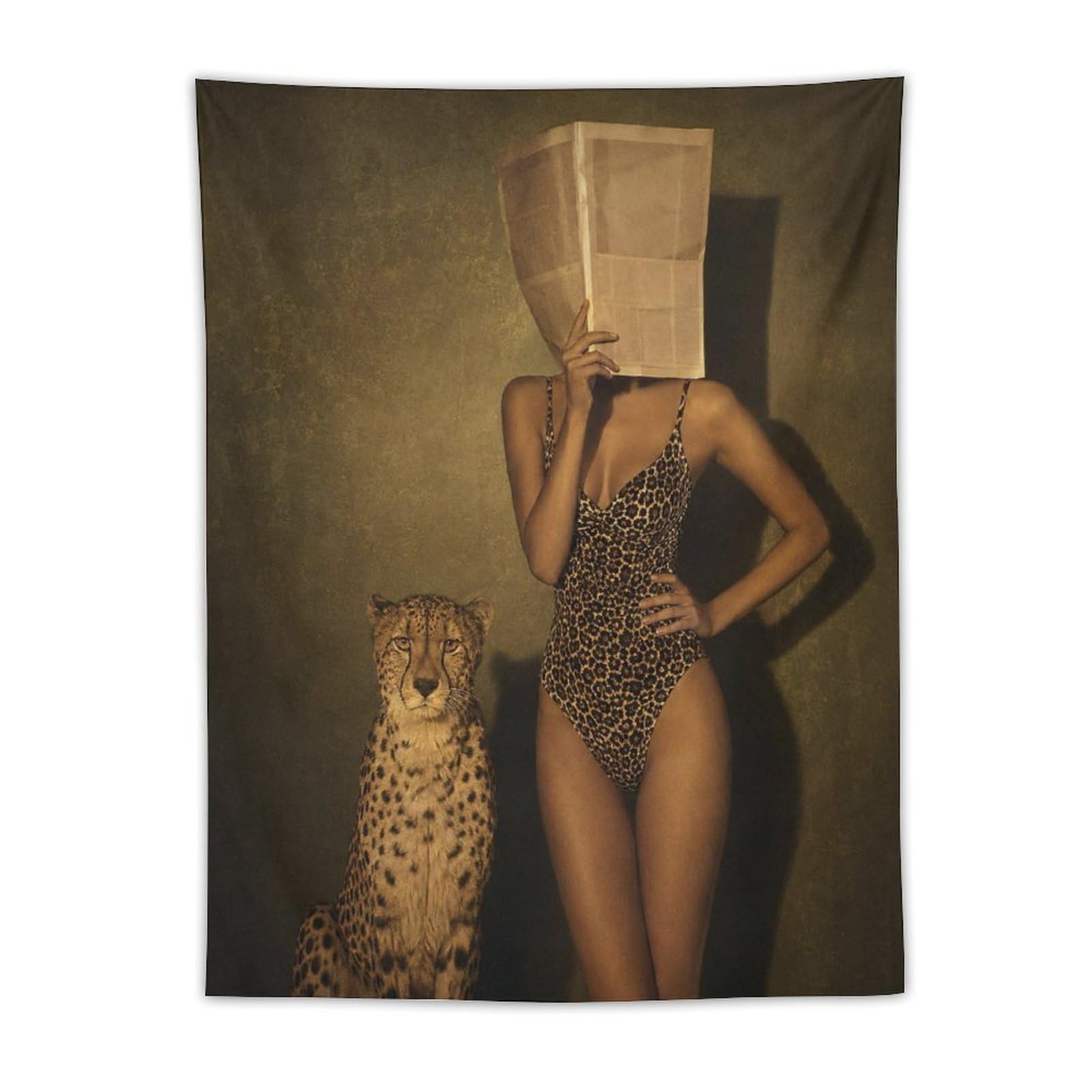 H3B8U2Y5 Paper Bag Woman with Cheetah Wall Tapestry, Animal Power
