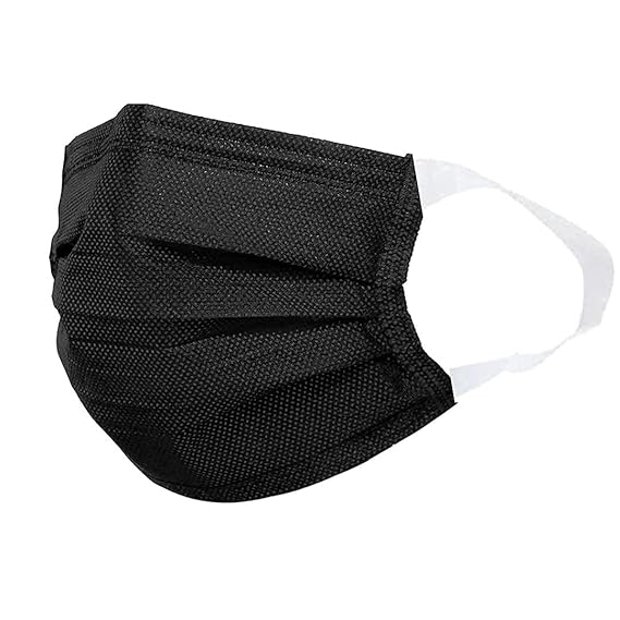 MMR INDIA Black with White ear loop Surgical Mask Pack of 100Pieces Disposable Masks 3 ply layer with nose clip Black Nonwoven Fabric Comfortable Pollution Breathable for Men Women and Kids