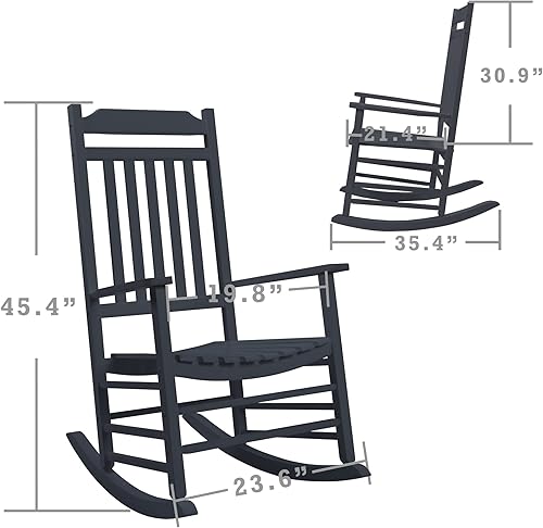 Miniatura 9 de Kozyard Mecedora de listones de respaldo alto, mecedora de madera maciza para muebles de porche delantero, sillas de porche para uso en interiores o