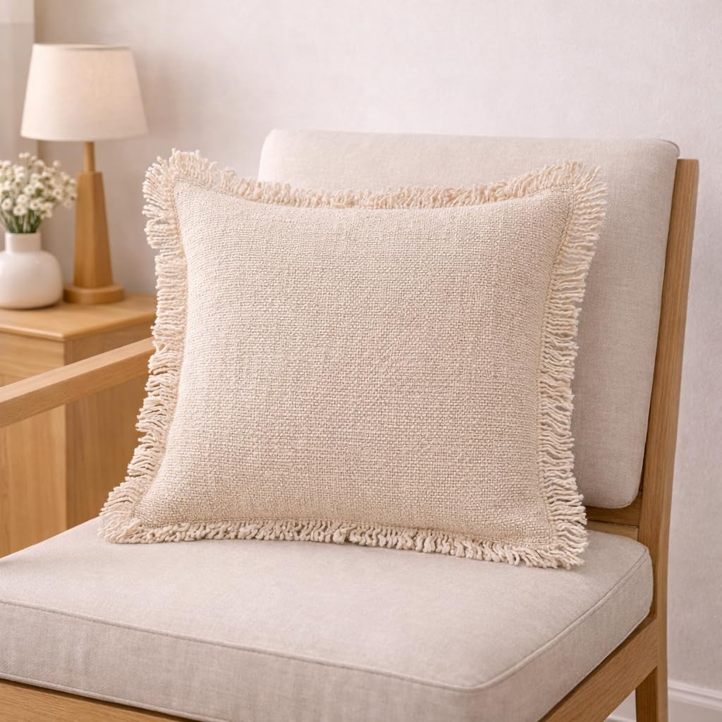 Pillow Covers Set of 2 – Embroidered Pattern Throw Pillow Cases –20x20 Inch 90% Cotton,10% Linen Cushion Covers for Sofa, Couch, Bedroom, Living Room Décor – Natural Decorative Pillow Covers