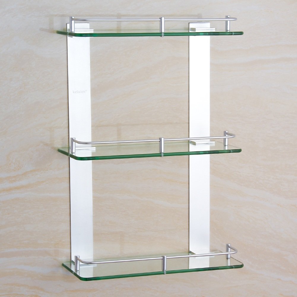 Aluminiowy szklany organizer narożny do łazienki z 3 warstwami wielofunkcyjny stojak łazienkowy pod prysznic 600 mm kwadratowe półki do przechowywania