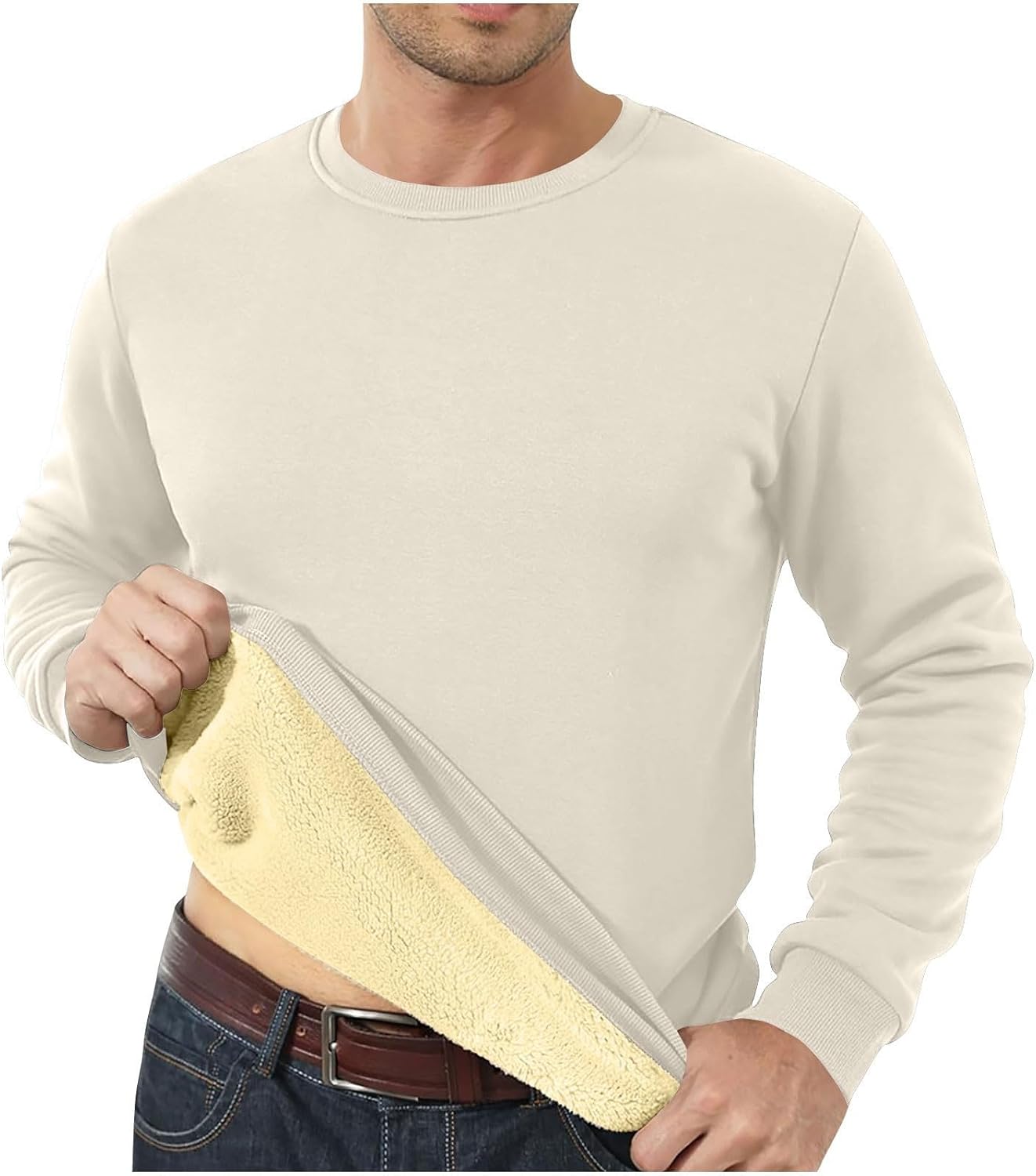 Men's Crewneck Warm Sherpa Lined Sweatshirts Basic Winter Fleece Thick Pullover Tops