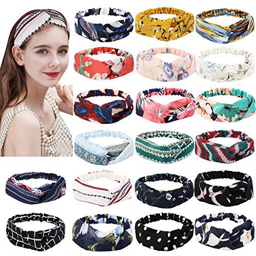 Headbands for Women, Fascigirl 20 PCS Vintage Floral Bandeau Headbands Elastic Hair Bands Criss Cross Hair Wrap Hair Accessories