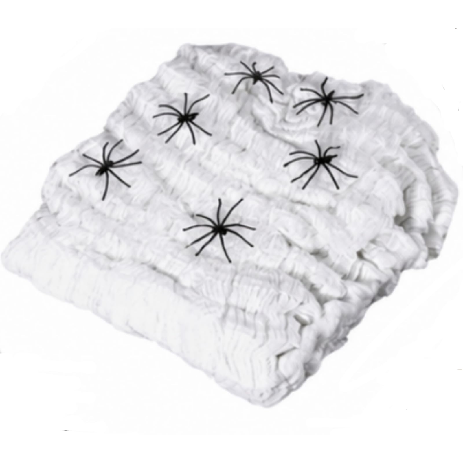Toile d'araignée Halloween blanche extensible avec 100 fausses araignées pour déco extérieure