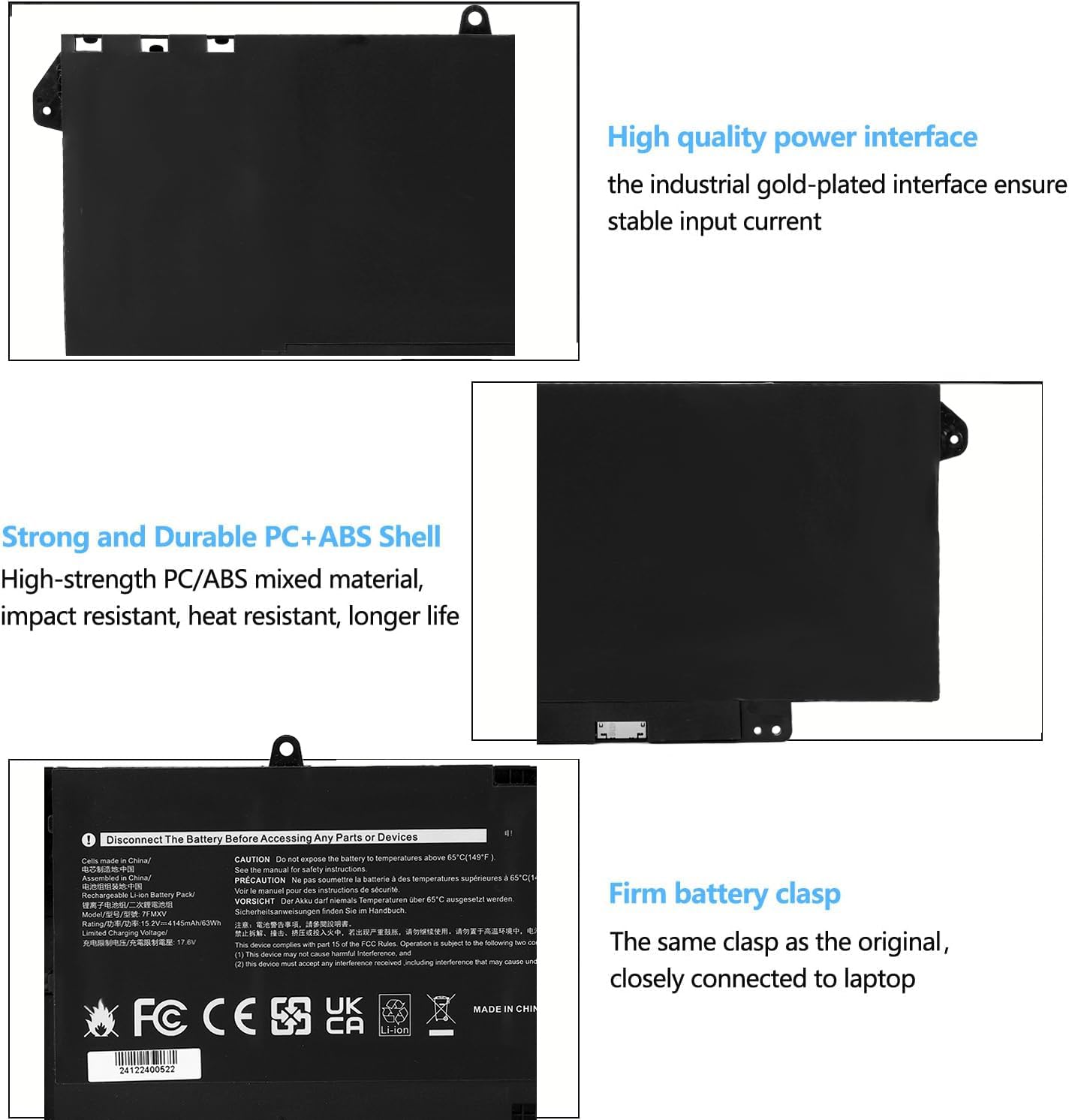 15.2V 63WH 7FMXV Batteria per Dell Latitude 5320 7320 7420 7520 13 5320(2-in-1) Series TN2GY 0TN2GY 9JM71 4M1JN 1PP63 727CG HDGJ8 0HDGJ8 MHR4G CN-0727CG CN-0TN2GY Notebook Battery