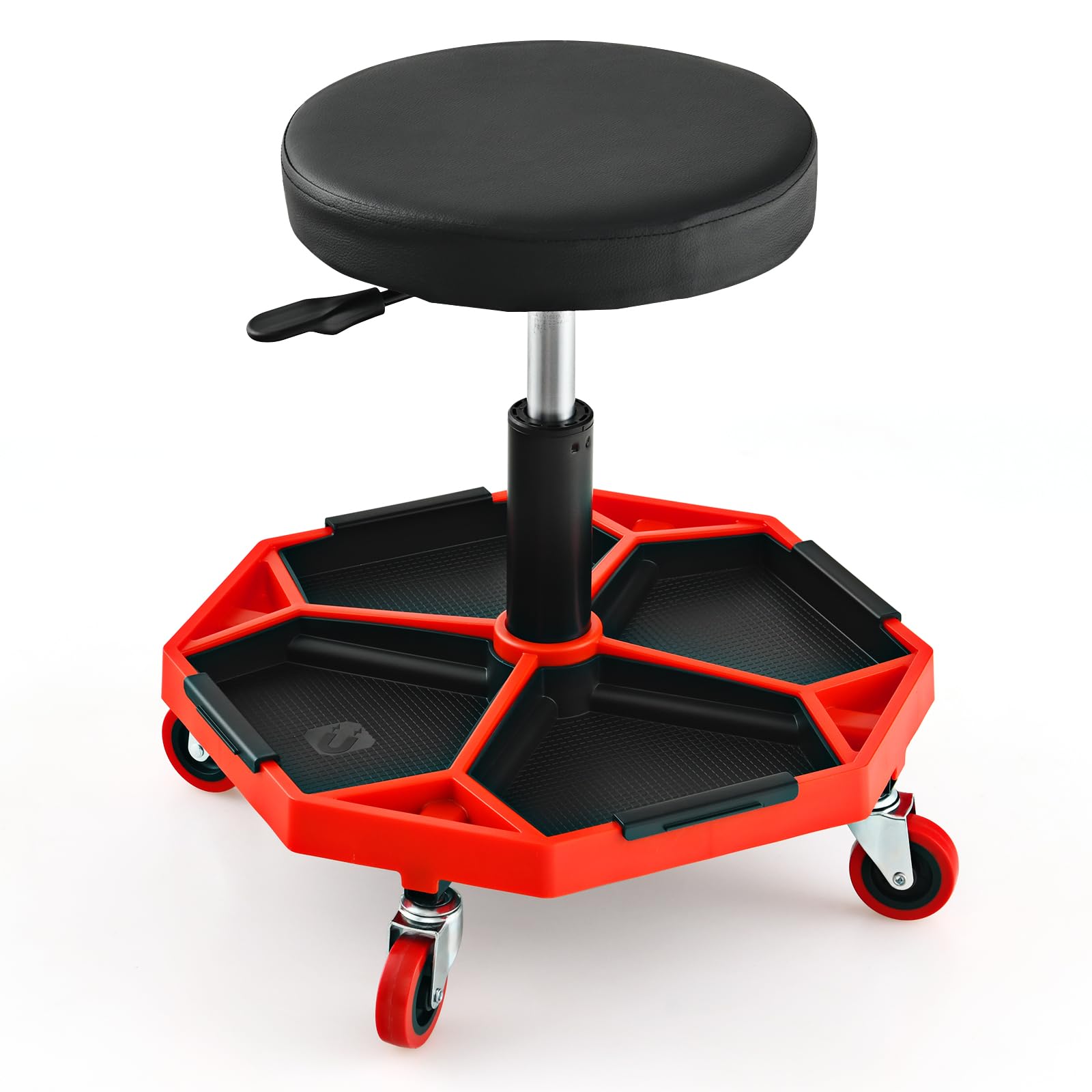 SOARS Taburete de Montaje Móvil, Taburete de Taller Regulable en Altura de 41 a 55 cm, Taburete Neumático Mecánico con Ruedas y Bandeja magnética extraíble para Herramientas, Carga 150 kg