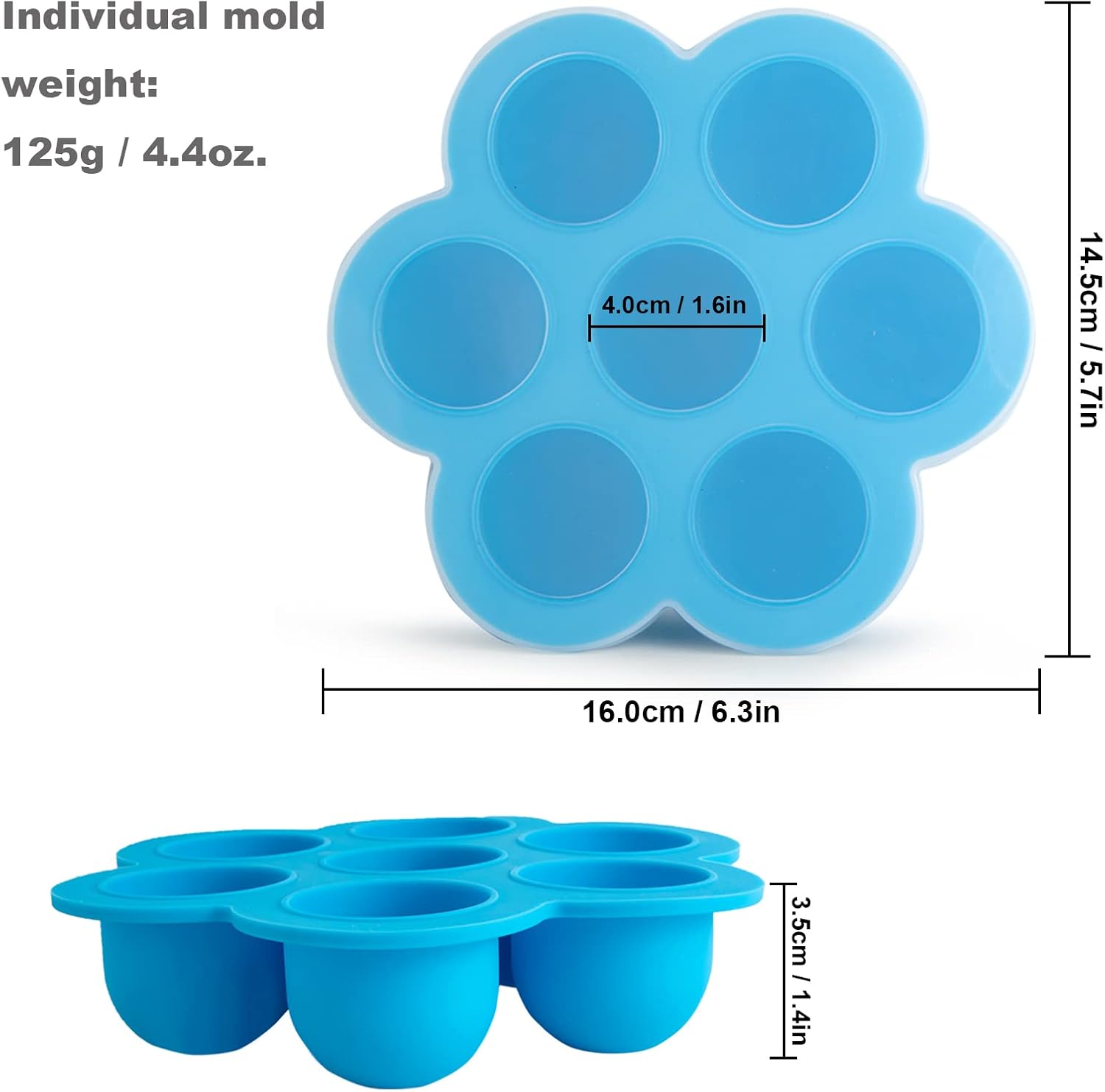 CHuangQi 2pcs Silicone Egg Bites Molds for 5, 6, 8 qt Instant Cooker, Pressure Cooker, Food Storage Container with Lid & Freezer Tray (6.3x5.7x1.4in)