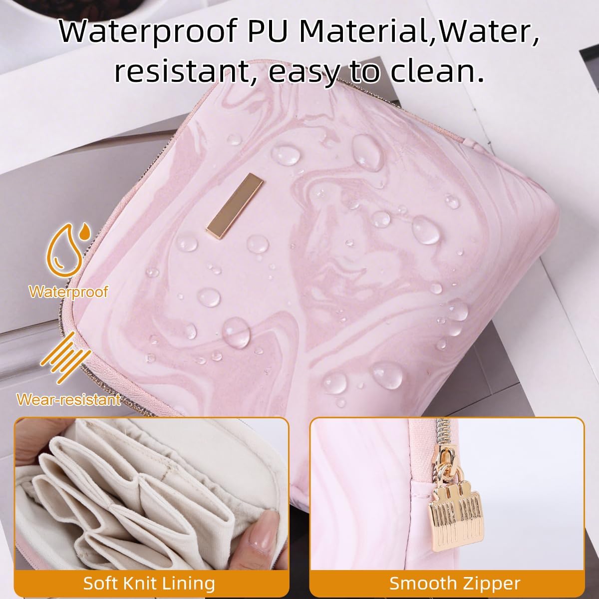 Zippered Jewelry Travel Pouch, PU Leather Organizer with Removable Inner Bag & Soft Lining, Compact Case for Earrings Necklaces Rings, Tangle-Free Travel Pouch for Women (Flow Pink)
