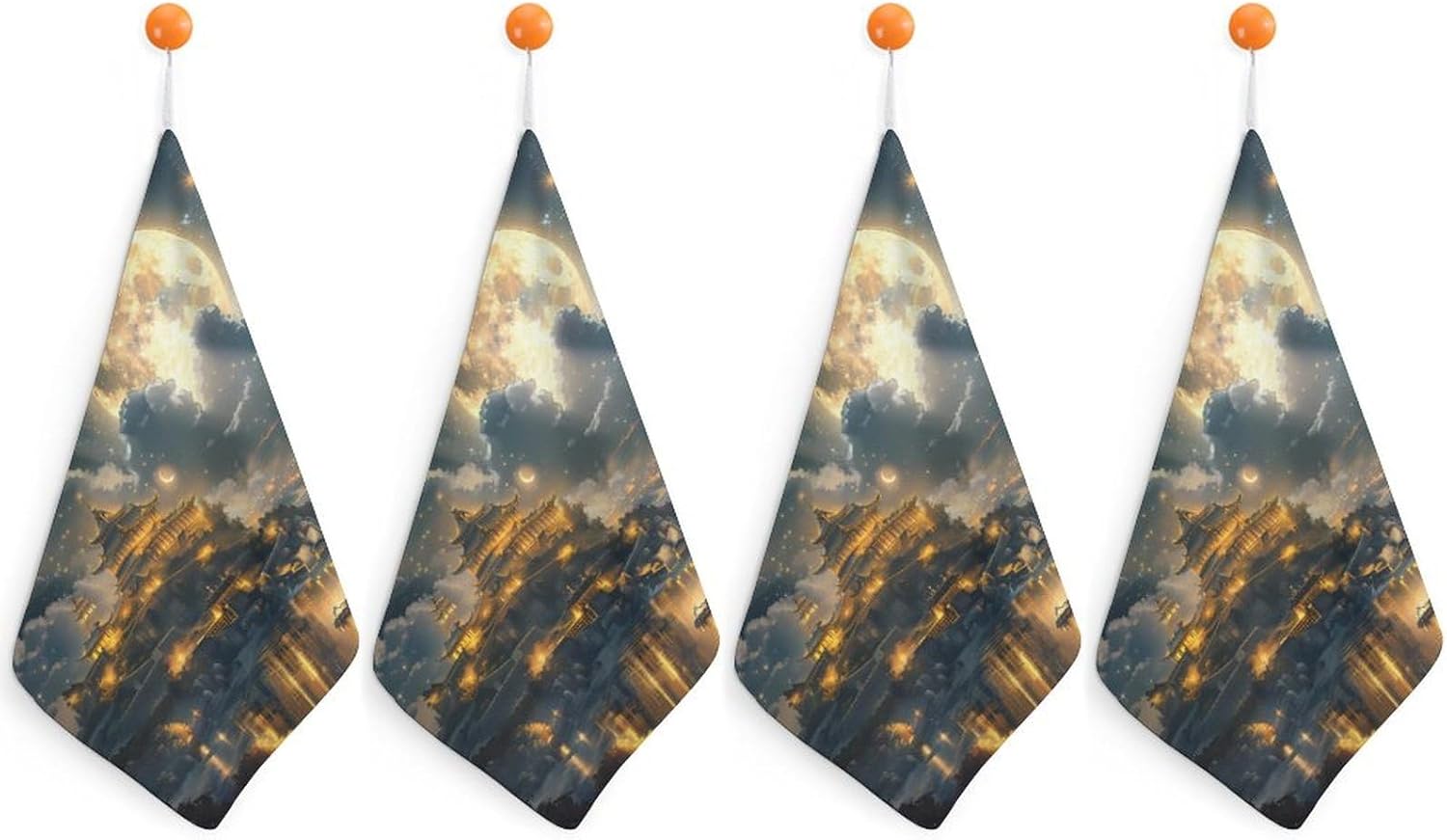 Tower Palace Hand Towels for Bathroom Kitchen Towels Small Towel Handkerchiefs with Hanging Loop 4PCS