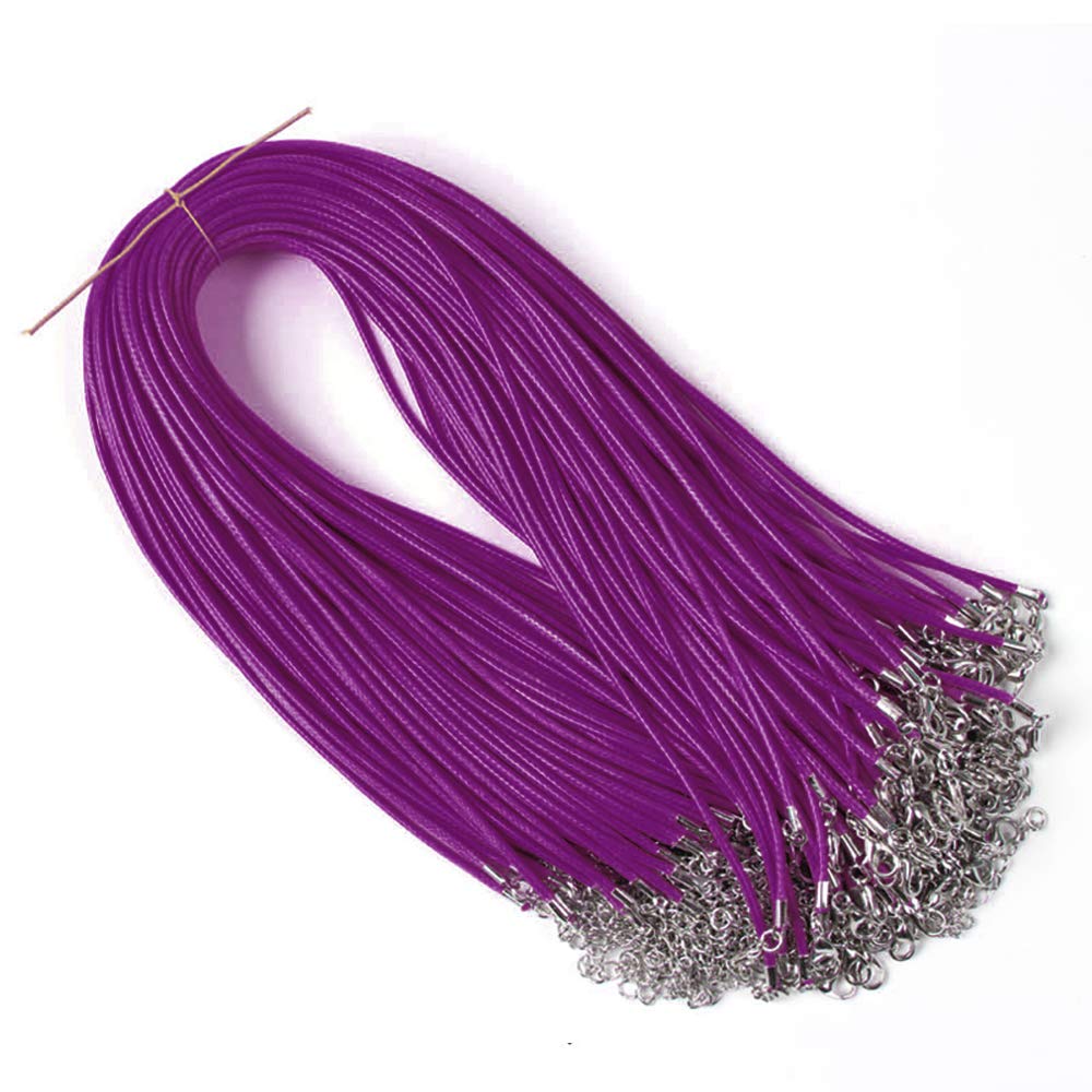 Raylinedo® 20 Pieces 18 inch Wax Cord Necklaces 1.5mm Purple Braided Imitation Leather Cord Rope Necklace Chain with Lobster for DIY Jewelry Making