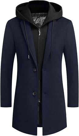 APTRO Mens Wool Trench Coat Winter Hoodie Coat Premium Business Wool Jacket