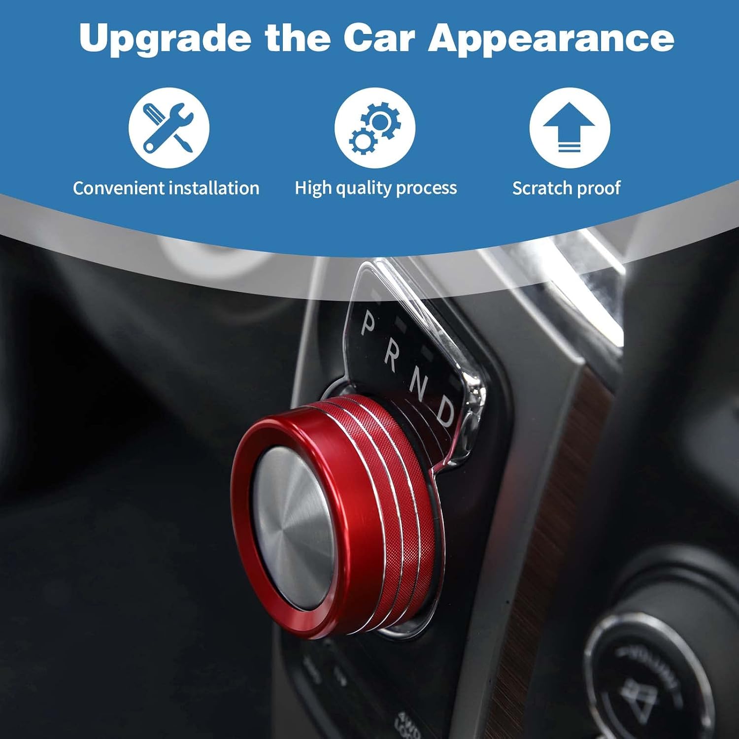 Gear Shift Knob Trim Ring for Dodge RAM 2013–2017 & Durango 2014–2017, Red Aluminum Rotary Shifter Accent, Console Decorative Cover (Non-Replacement)