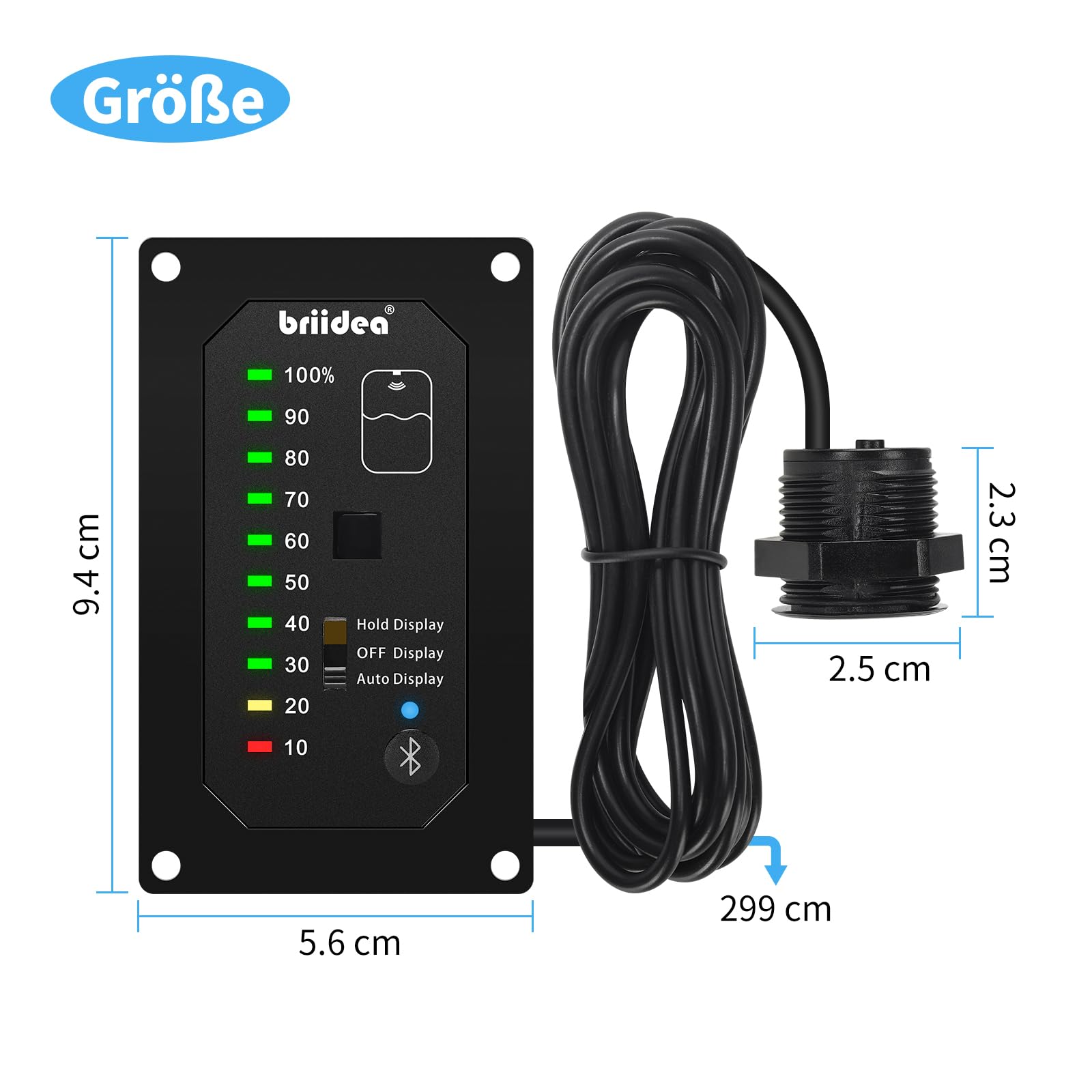 briidea Bluetooth Füllstandsanzeige Wassertank für Wohnmobil mit App & LED-Anzeige, Präzise Messung, Auto-Sense-Funktion, Sicherstellung der Wasserversorgung für Wohnmobile, Boote, Wohnwagen, HRWL