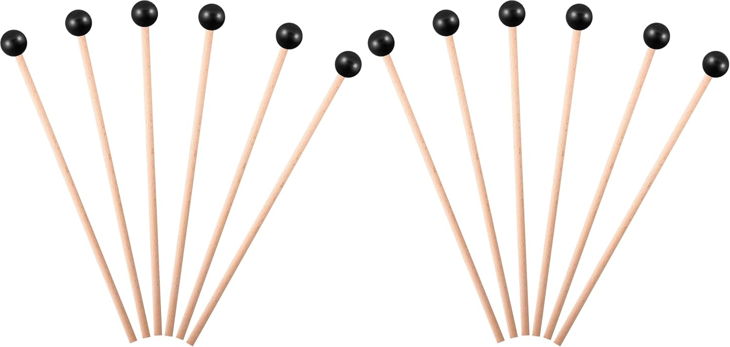 Luomorgo 6 Pcs Glockenspiel Mallets, Xylophone Mallets Rubber Bell Mallets Percussion with Wood Handle, 15 Inch Drumsticks for Bell Stick, Tongue Drum Mallets (Pack of 2)