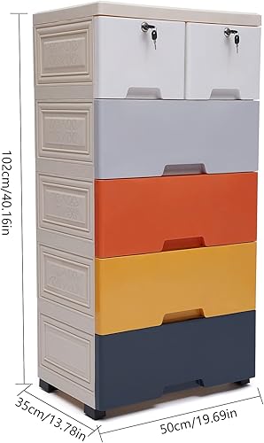 Miniatura 3 de Armario de almacenamiento con 6 cajones, cajones de armario de 5 capas, organizador alto con ruedas, organizador grande de almacenamiento de