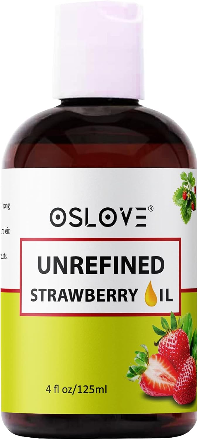 Unrefined Strawberry Seed Oil - 4 oz by Oslove | Natural and Cold Pressed | Use for Skin and Hair | Anti-Aging and Softening for Skin