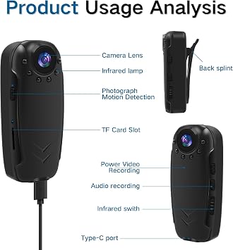 Mini Body Camera with Audio and Video Recording - 64G POV Camera Action Cam Thumb Size Hands Free Body Mount Camera - Wearable Camcorder for Work, Travel, Pet Walk Vlog
