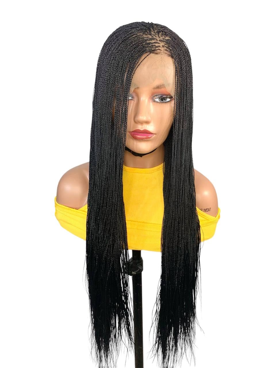 Full Lace Micro Twist Braided Wig for Black Women 26 Inches Glueless Braided Wig (Black)