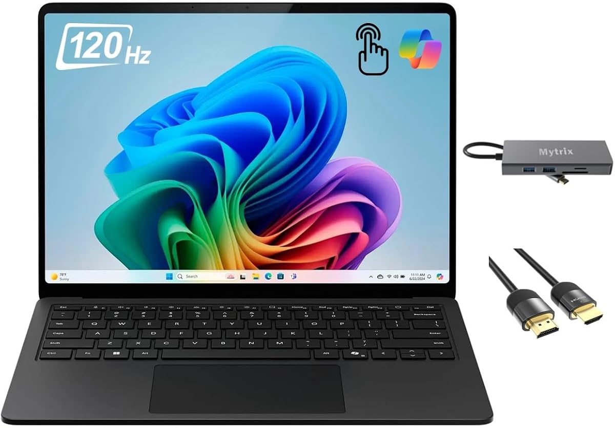 Microsoft Surface Laptop 7 Copilot+ PC, 13.8" HDR Touchscreen, 10-Core Qualcomm Snapdragon X Plus, Qualcomm Adreno GPU, 16GB RAM, 1TB SSD, WiFi 7, Backlit, 11-in-1 Hub, HDMI Cable, Win 11, Black