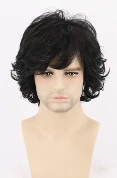 Topcosplay Men's Wigs Black Short Wavy Shaggy Style Layered Cosplay Halloween Costumes Male Wig