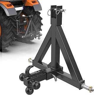 3 Point 2" Trailer Hitch Receiver and Trailer Ball Hitch with Hook Heavy Duty Tractor Drawbar Quick Hitch, Category 1 Compatible with Hitch for Kubota, John Deere, Yan mar, NorTrac