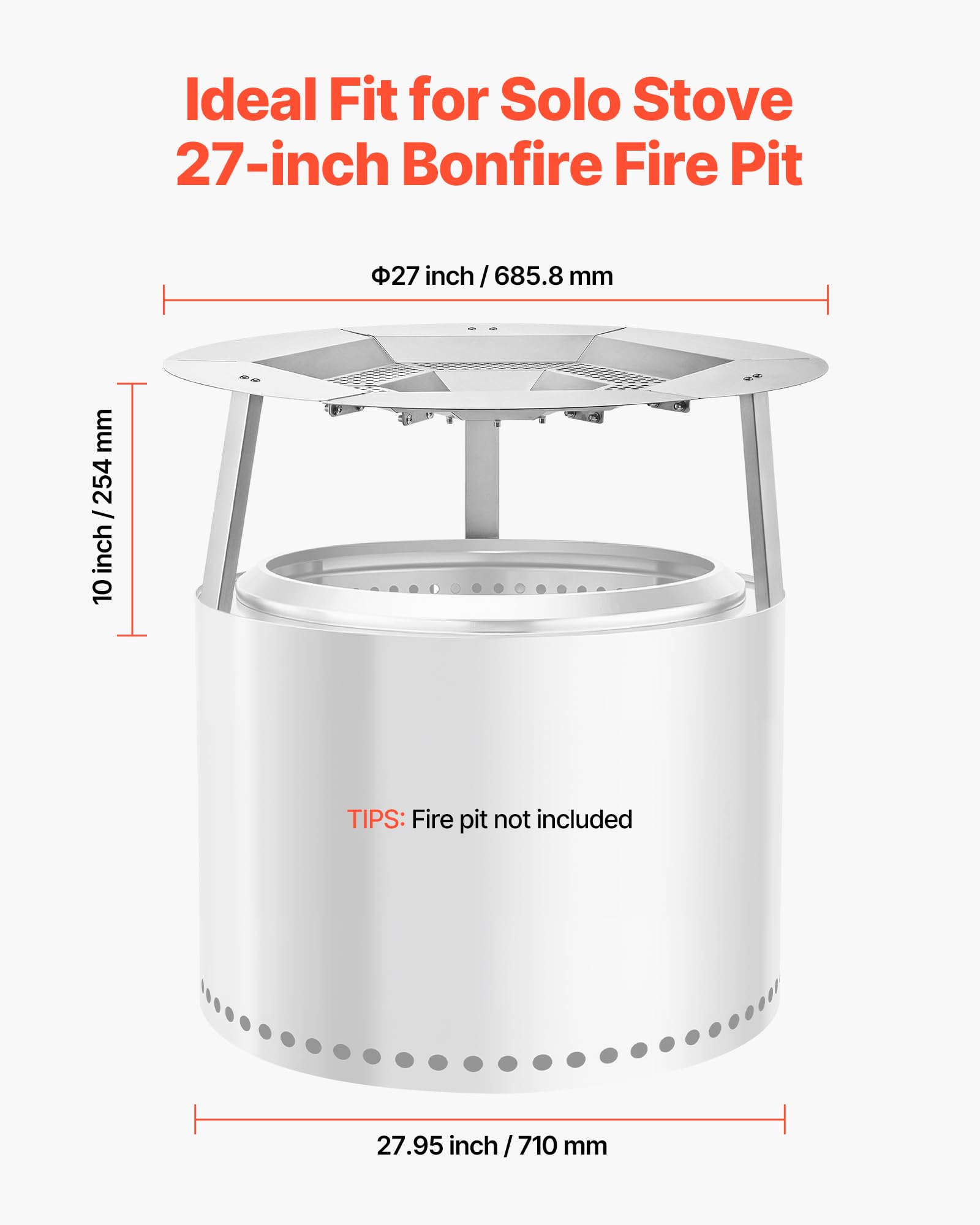 VEVOR Deflettore di Calore per Braciere per Solo Stove Yukon, 685,8 mm, Rotondo, per Braciere a Legna, Diffusore di Calore in Acciaio Inox 304, con 3 Gambe Staccabile, Accessori da Campeggio