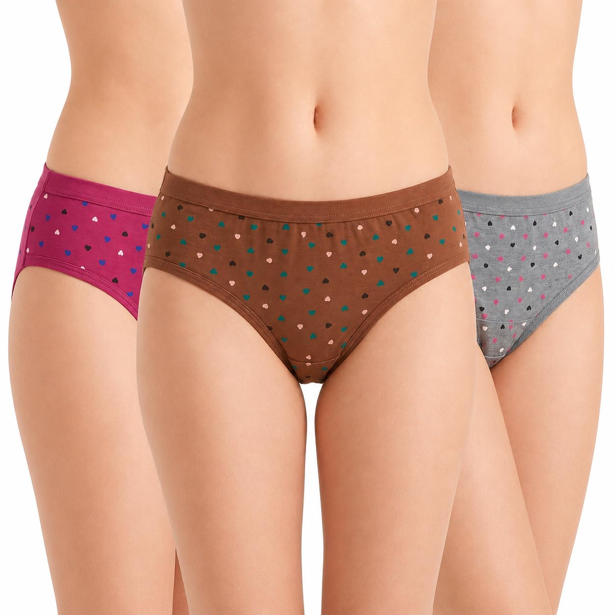 Printed Panties for Women | Comfy Cotton Blend Hosiery Pack of 3 Combo Pack - Pink, Grey & Brown-image-13