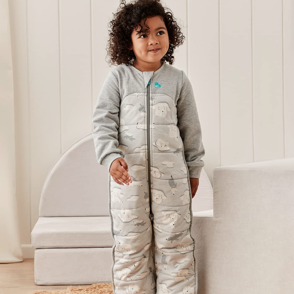 Pigiama Love To Dream Extra Caldo, 3-4 anni, Grigio, 3,5 Tog per temperature fredde (sotto i 16°C), coperta indossabile a maniche lunghe, trapunta incorporata, pile di cotone lavabile in lavatrice, re