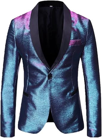 Mens Blazers Slim Fit Fashion Suit Bright Silk Jackets for Men Weddings Party Dinner Prom Tuxedo