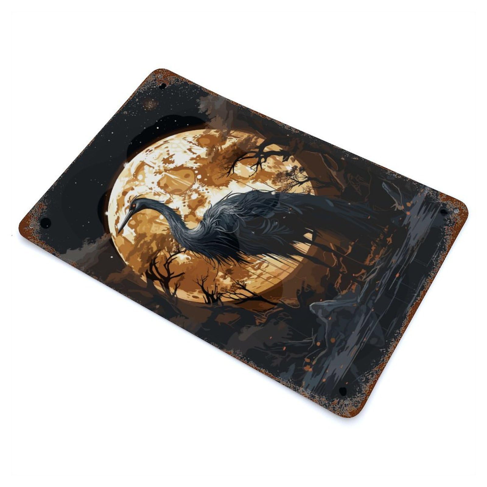 Horror Black Stork Vintage Rust Metal Sign 11.8"x7.9", Farmhouse Wall Decor for Garage, Pub Or Kitchen